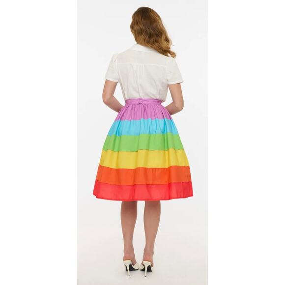 Unique Vintage 1950’s Rainbow Stripe Gellar Swing Skirt S NWOT - Picture 3 of 4